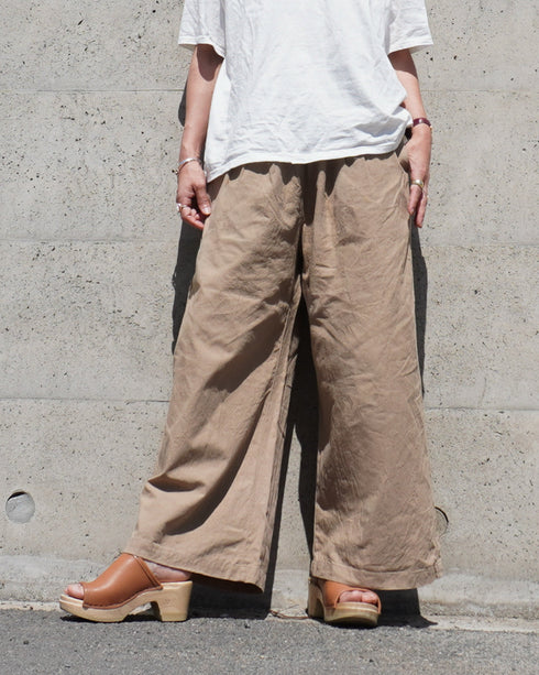 Linen Cotton Tuck Pants / Beige・Navy