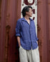 Linen Relaxed Unisex Shirt / Khakibeige・Frenchblue