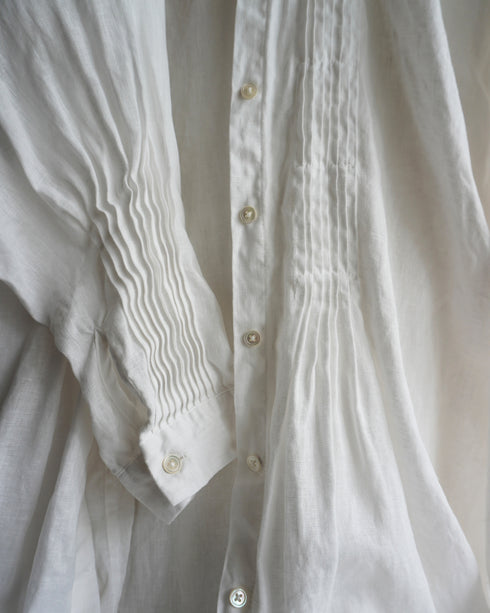 Linen Tuck Shirt Dress / White・Black