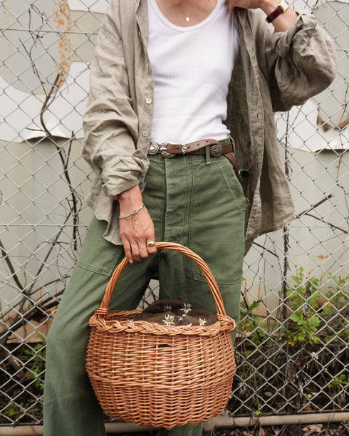 Linen Relaxed Unisex Shirt / Khakibeige・Frenchblue