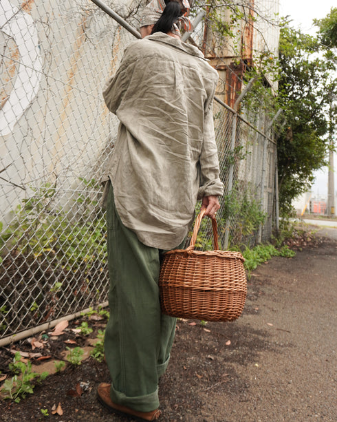 Linen Relaxed Unisex Shirt / Khakibeige・Frenchblue
