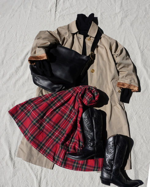 INDIGO Tartan Gathered Skirt / Red・Blue