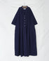 Linen Cotton Open Collar Dress / Beige・Navy