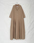 Linen Cotton Open Collar Dress / Beige・Navy