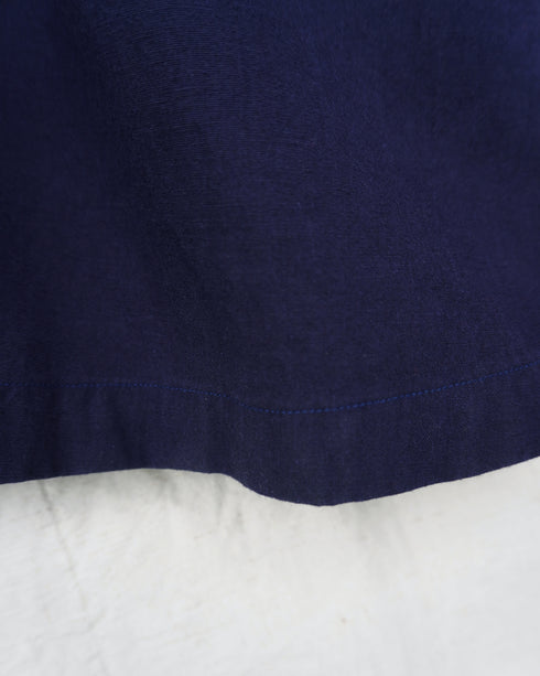 Linen Cotton Open Collar Dress / Beige・Navy