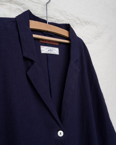 Linen Cotton Open Collar Shirt / Beige・Navy