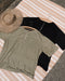 Linen 2way Henley Tee / Khaki・Black