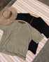 Linen 2way Henley Tee / Khaki・Black