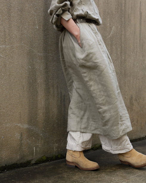 Linen Gather Dress / Khakibeige・Frenchblue