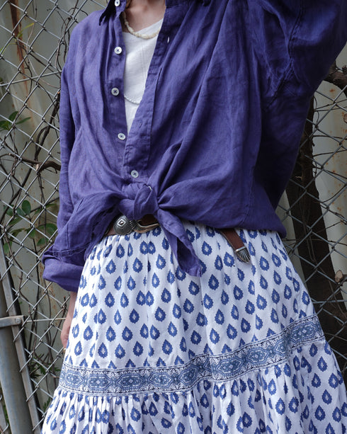 Linen Relaxed Unisex Shirt / Khakibeige・Frenchblue