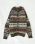 Jacquard Shetland Wool Knit Cardigan / Brown