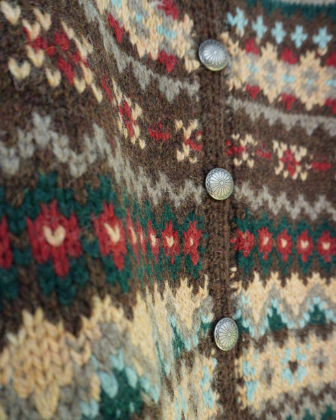 Jacquard Shetland Wool Knit Cardigan / Brown