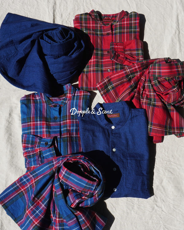 INDIGO Tartan Gathered Skirt / Red・Blue