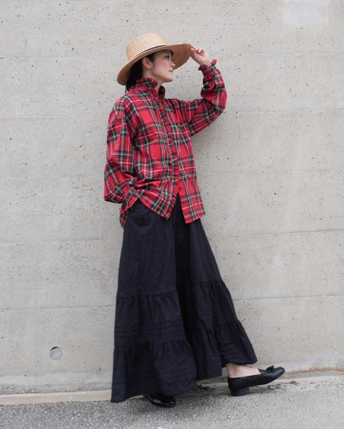 〈予約〉INDIGO Tartan Frill Tuck Blouse / Red・Blue