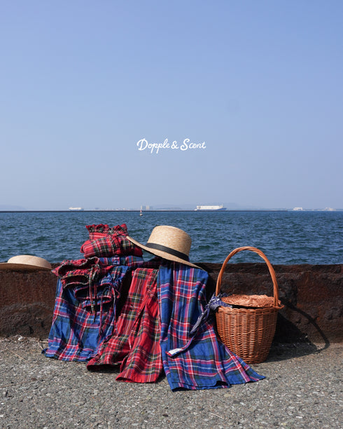 〈予約〉INDIGO Tartan Frill Tuck Blouse / Red・Blue