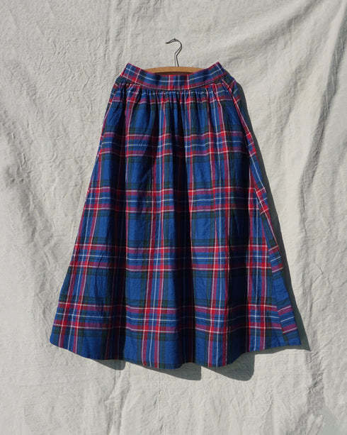INDIGO Tartan Gathered Skirt / Red・Blue