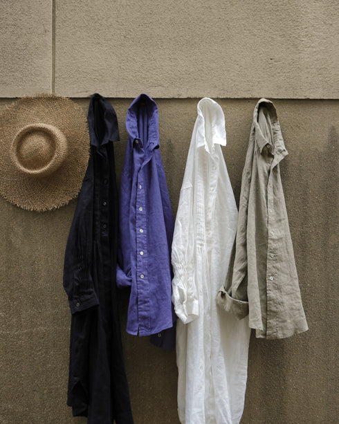 Linen Relaxed Unisex Shirt / Khakibeige・Frenchblue