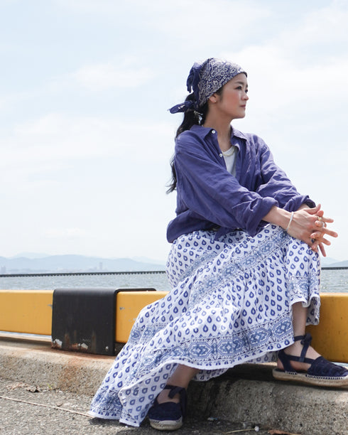 Linen Relaxed Unisex Shirt / Khakibeige・Frenchblue