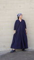Linen Cotton Open Collar Dress / Beige・Navy